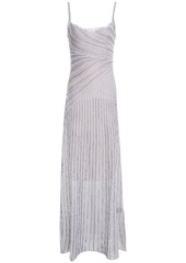 Just Cavalli Woman Striped Metallic Crochet-knit Maxi Slip Dress Silver