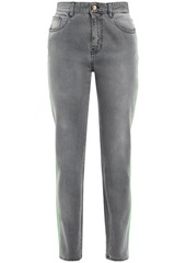 Just Cavalli Woman Neon-trimmed Faded High-rise Slim-leg Jeans Gray