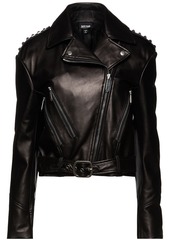 Just Cavalli Woman Studded Leather Biker Jacket Dark Brown