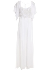 Just Cavalli Woman Tie-back Draped Embroidered Chiffon Gown White