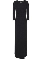 Just Cavalli Woman Ruched Glitter-embellished Stretch-knit Maxi Dress Black