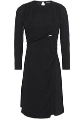 Just Cavalli Woman Ruched Glitter-embellished Stretch-knit Mini Dress Black