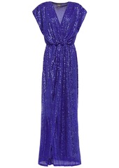 Just Cavalli Woman Wrap-effect Sequined Tulle Gown Royal Blue