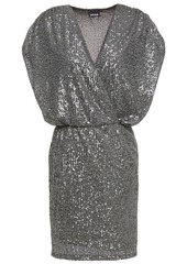 Just Cavalli Woman Wrap-effect Sequined Tulle Mini Dress Gunmetal