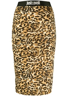 Just Cavalli logo-waistband leopard-print pencil skirt