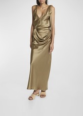 JW Anderson Draped Waist Silk Maxi Column Skirt