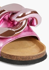 JW Anderson - Chain-embellished metallic leather slides - Pink - EU 35