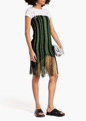 JW Anderson - Fringed striped knitted mini dress - Green - S