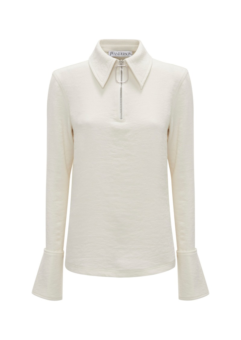 JW Anderson - Half-Zipped Crepe Henley Top - Ivory - UK 14 - Moda Operandi