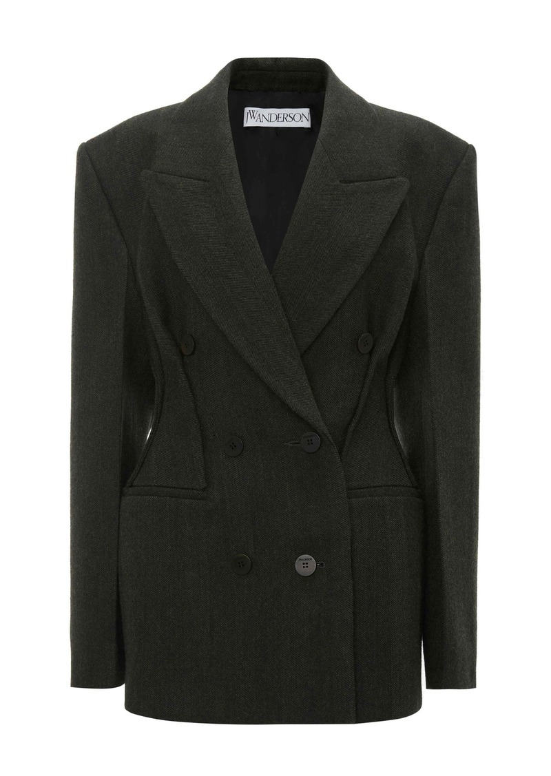 JW Anderson - Hourglass Double-Breasted Wool-Blend Jacket - Green - UK 10 - Moda Operandi