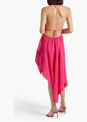 JW Anderson - Open-back asymmetric taffeta halterneck midi dress - Pink - UK 10