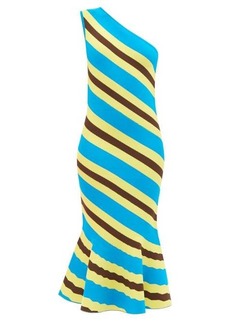 JW Anderson - Stripe-jacquard Fluted Stretch-knit Midi Dress - Womens - Yellow Multi