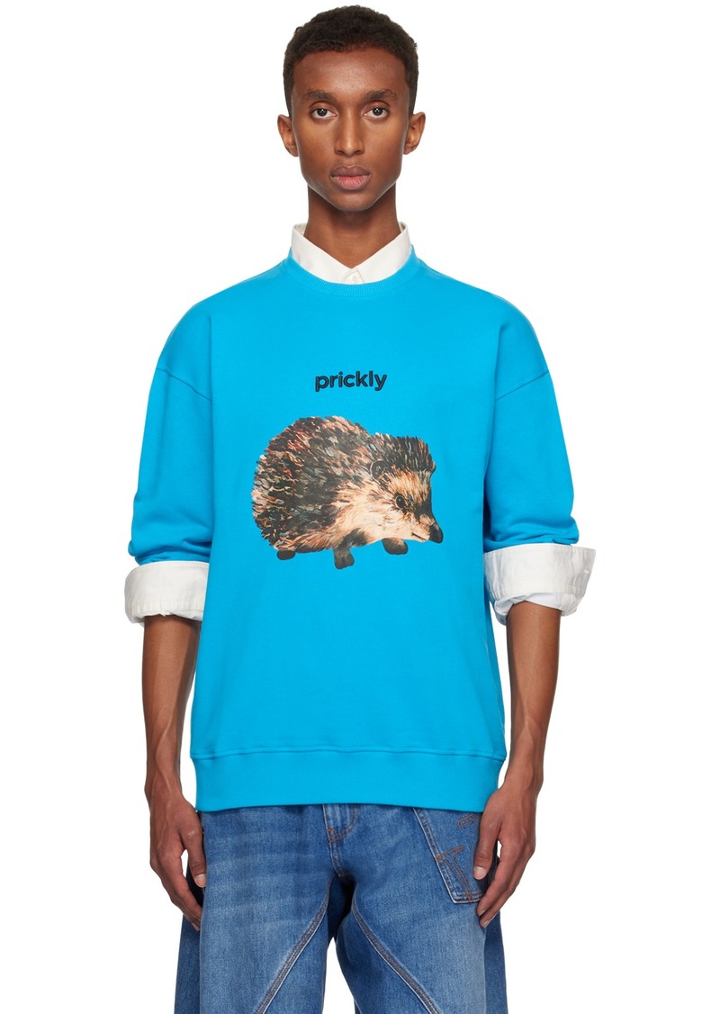 JW Anderson Blue Hedgehog Print Crewneck Sweatshirt