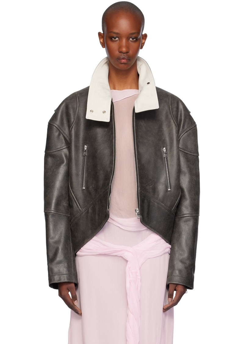 JW Anderson Gray Curved Hem High Neck Leather Jacket