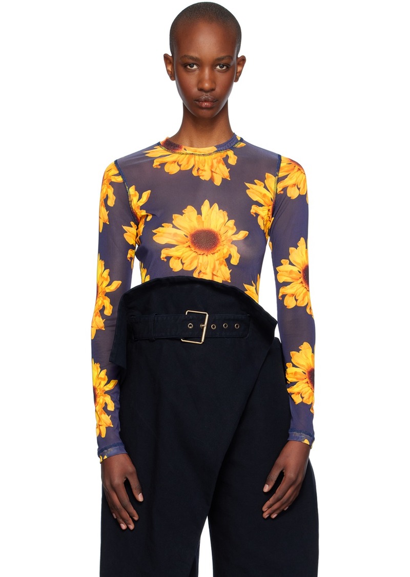 JW Anderson Navy & Yellow Sheer Long Sleeve T-shirt