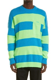 JW Anderson Oversize Stripe Pocket Crewneck Sweater in Blue/Green at Nordstrom