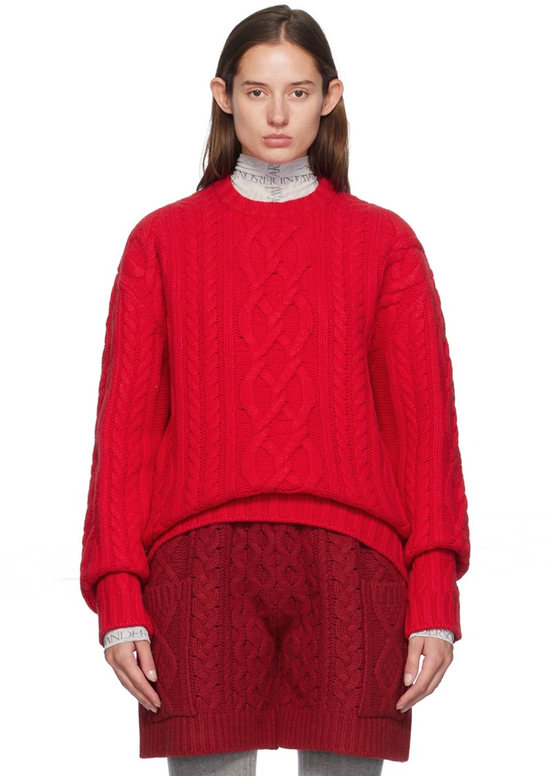 JW Anderson Red Cable Knit Crewneck Sweater