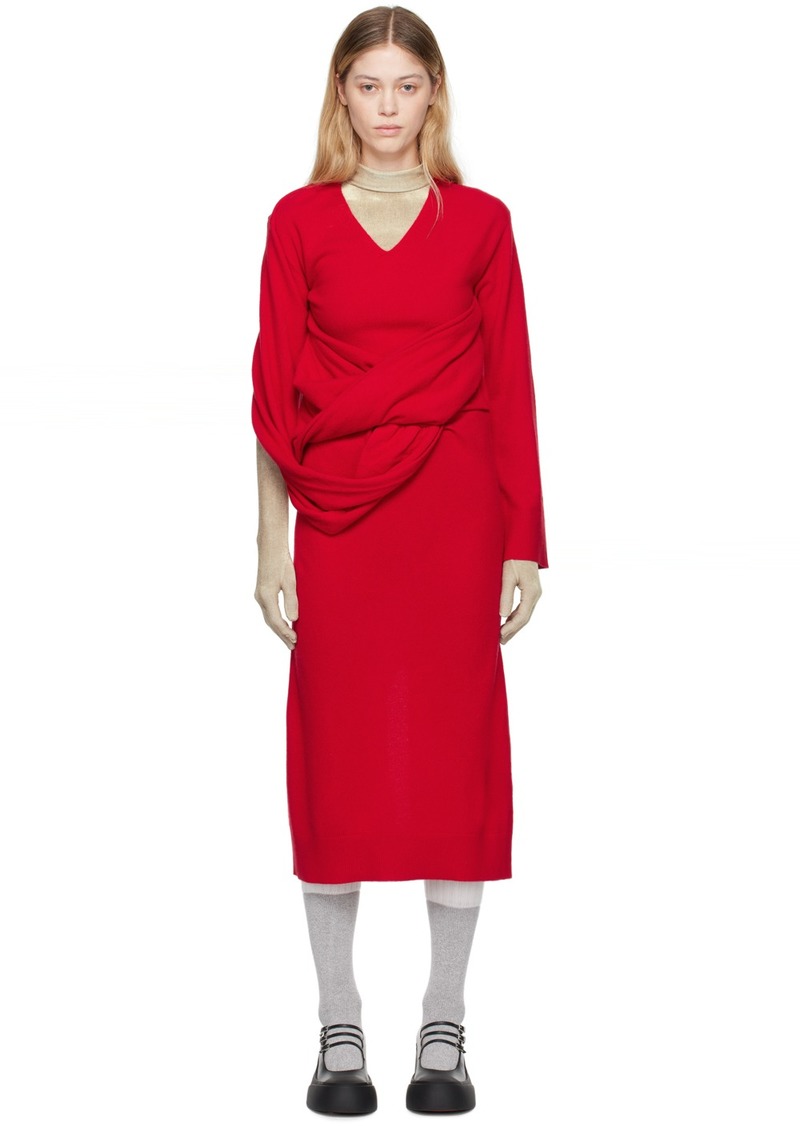 JW Anderson Red Front Drape Maxi Dress