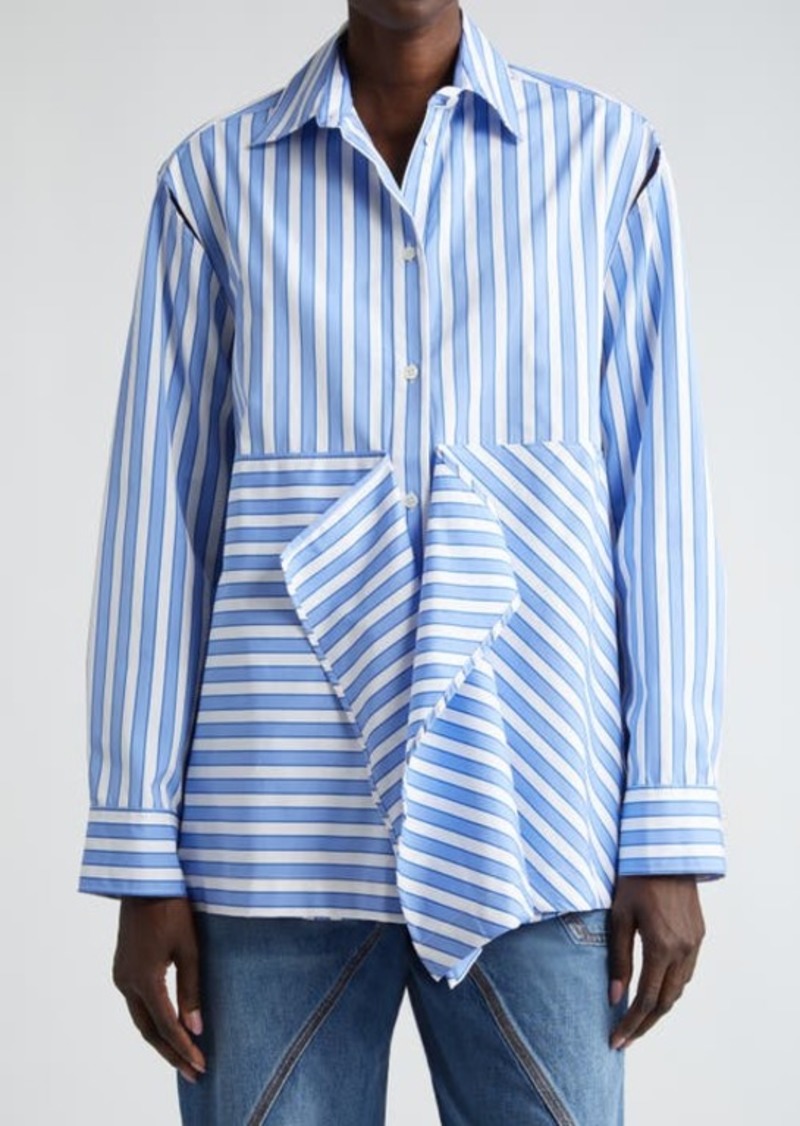 JW Anderson Stripe Long Sleeve Draped Peplum Shirt