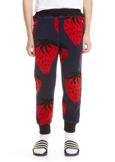 JW Anderson Tapered Strawberry Fleece Joggers in Navy/Red at Nordstrom