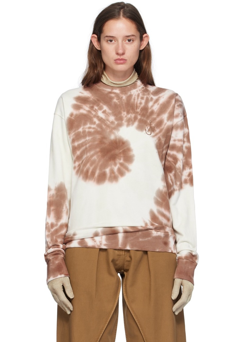 JW Anderson White & Brown Tie-Dye Cat Print Sweatshirt