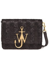 Jw Anderson Woman Anchor Logo Appliquéd Faux Raffia And Leather Shoulder Bag Black