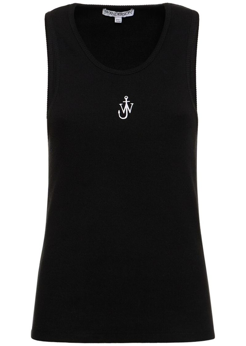 JW Anderson Logo Embroidered Ribbed Jersey Top
