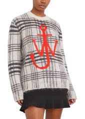 JW Anderson Tartan Check Crewneck Jumper Top In White/black