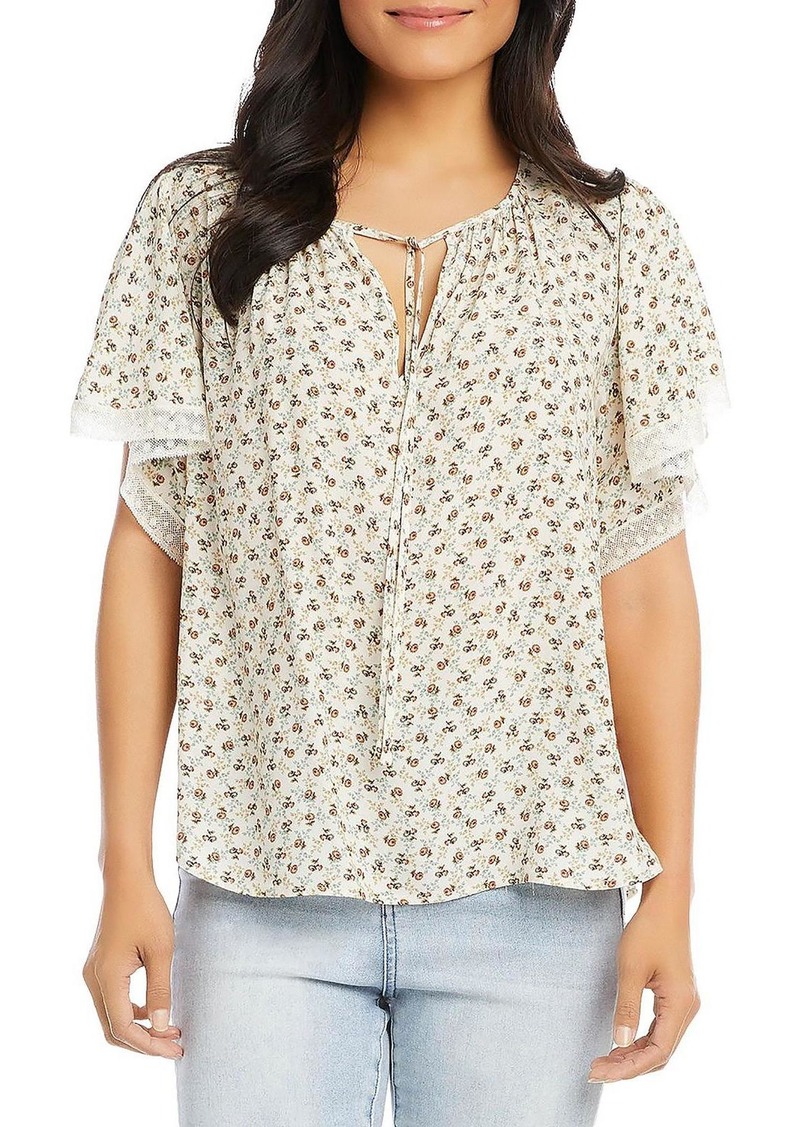 Karen Kane Countryside Womens Printed Tie Neck Blouse