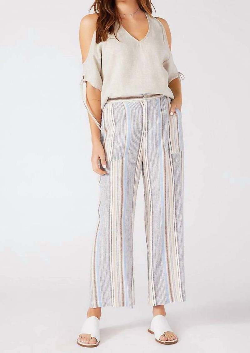 Karen Kane Cropped Wide-Leg Linen Pant In Blue Stripe