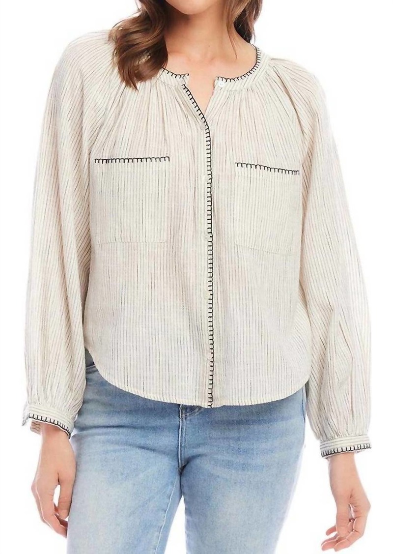 Karen Kane Edge Stitch Peasant Top In Stripe