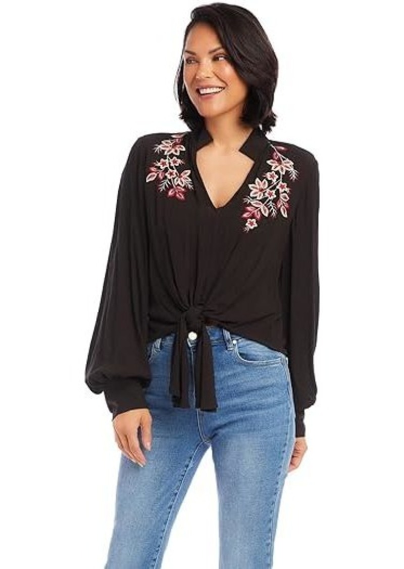 Karen Kane Embroidered Tie-Front Top