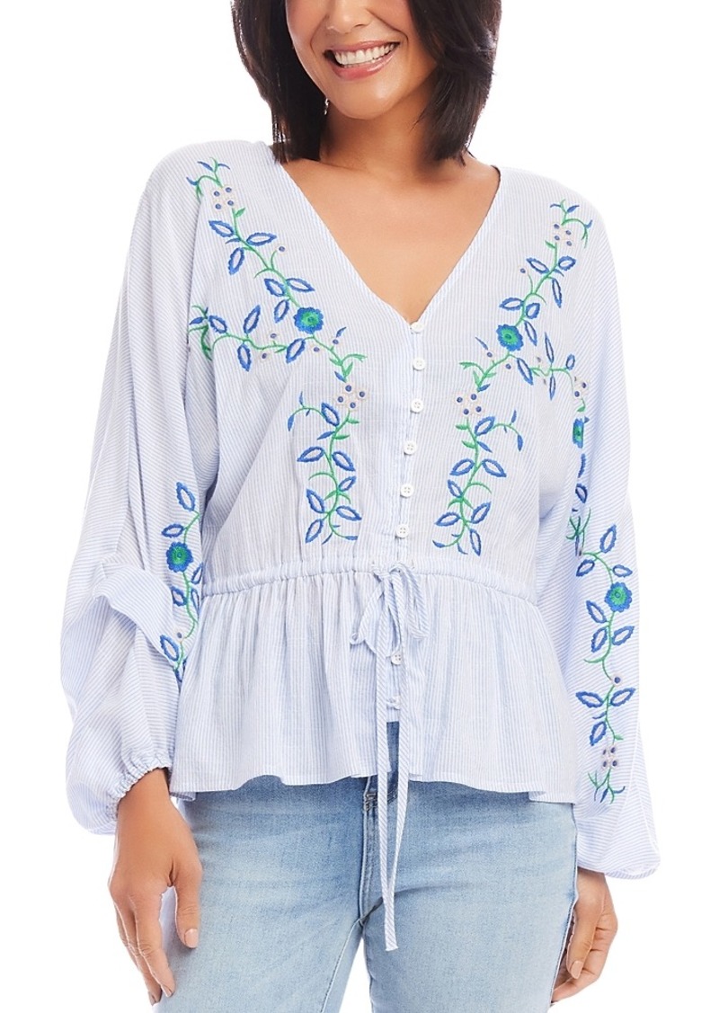 Karen Kane Embroidered Drawstring Top