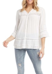 Karen Kane Embroidered Lace Inset Bell Sleeve Top in Off White at Nordstrom