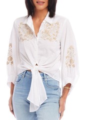 Karen Kane Embroidered Tie Front Shirt