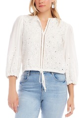 Karen Kane Embroidered Tie Waist Blouse