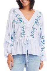 Karen Kane Floral Embroidered Stripe Top at Nordstrom