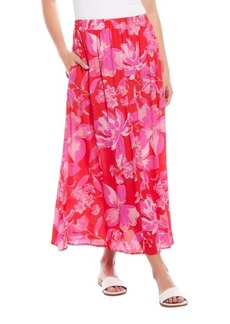 Karen Kane Floral Pleated Midi A-Line Skirt