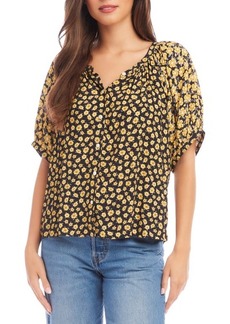 Karen Kane Floral Puff Sleeve Button-Up Shirt
