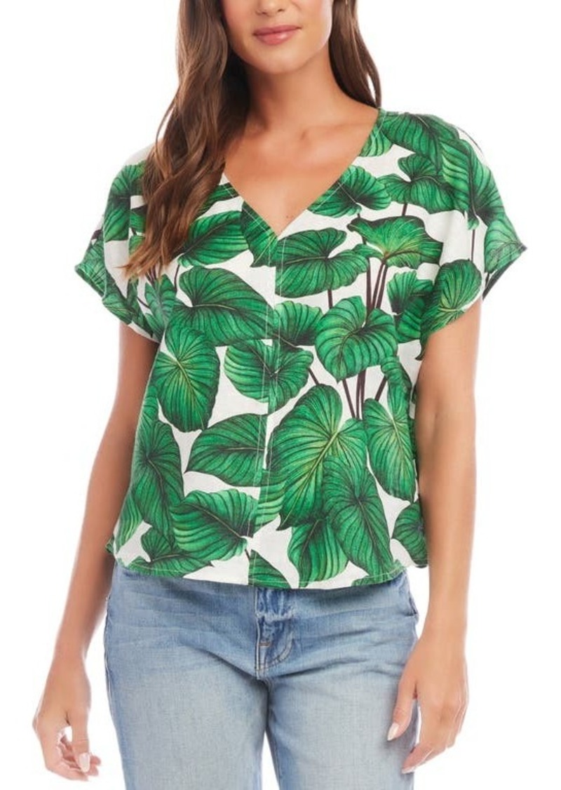 Karen Kane Leaf Print Dolman Sleeve Linen Top