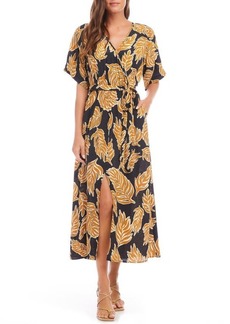 Karen Kane Leaf Print Faux Wrap Midi Dress