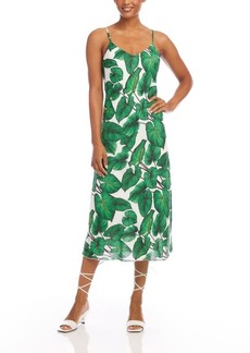 Karen Kane Palm Print Bias Cut Linen Midi Dress