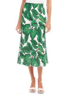 Karen Kane Palm Print Bias Cut Linen Midi Skirt