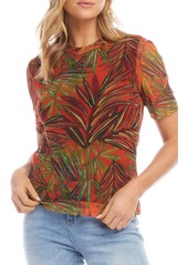 Karen Kane Palm Print Sheer Mesh Top