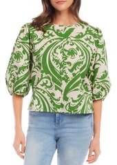 Karen Kane Print Puff Sleeve Cotton Button-Up Top at Nordstrom