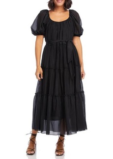 Karen Kane Puff Sleeve Tiered Maxi Dress in Black at Nordstrom