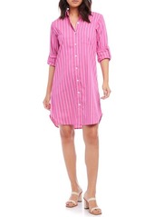 Karen Kane Stripe Long Sleeve Cotton Blend Shirtdress