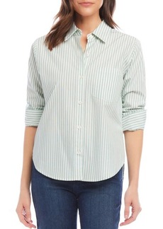 Karen Kane Stripe Ruched Sleeve Cotton Button-Up Shirt at Nordstrom