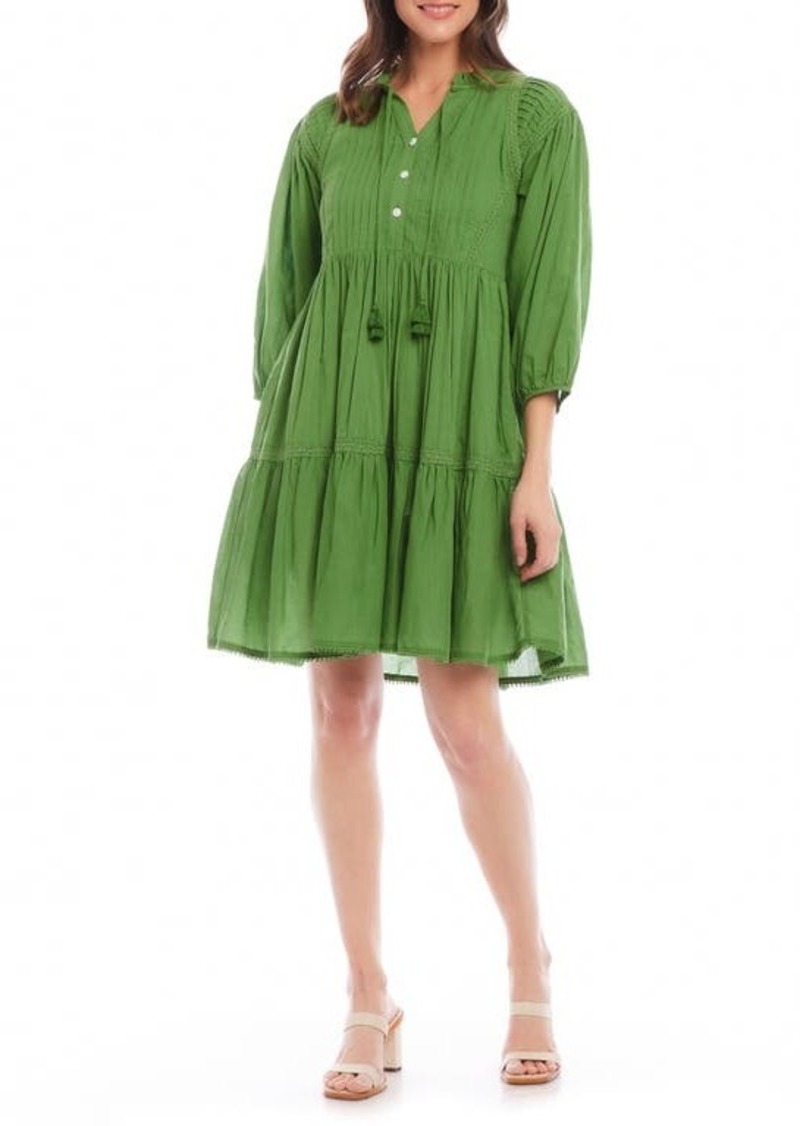 Karen Kane Tiered Lace Trim Cotton Dress