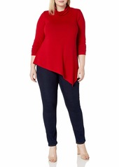 Karen Kane Women's Plus Size Asymmetric Turtleneck Sweater RED